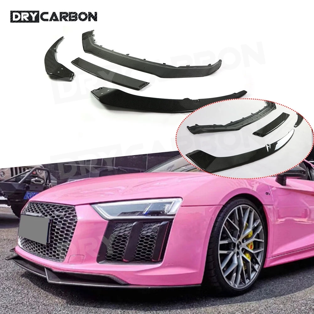 Фото Для Audi R8 2016-2019 передний бампер из углеродного волокна, спойлер для губ, разделители, фартуки, лопатка для подбородка, защита, комплекты кузова, аксессуары №1