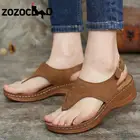 Сандалии женские на танкетке, босоножки на плоской подошве, с клипсой, Повседневная летняя пляжная обувь на танкетке, женские сандалии на платформе, шлепанцы