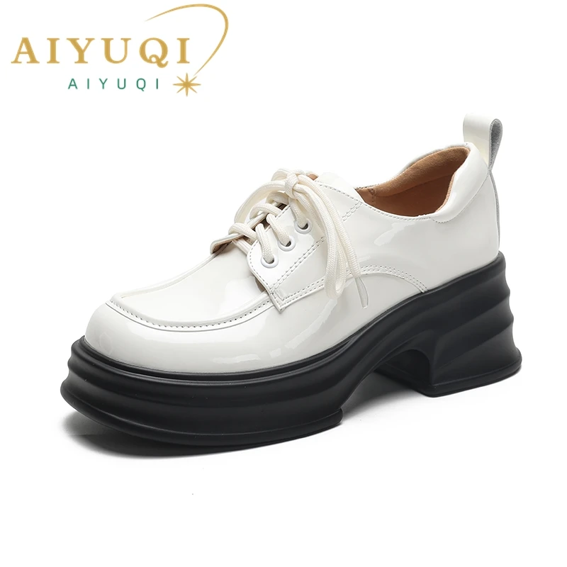 AIYUQI Women Loafers Genuine Leather 2023 Summer Platform Shoes Women Vintage British Style High Heels Student Women Shoes