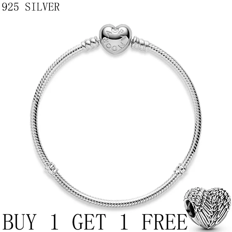 

TOP SALE Femme Bracelet 925 Sterling Silver Heart Snake Chain Bracelet For Women Fit Original Pamura Charm Beads Jewelry Gift