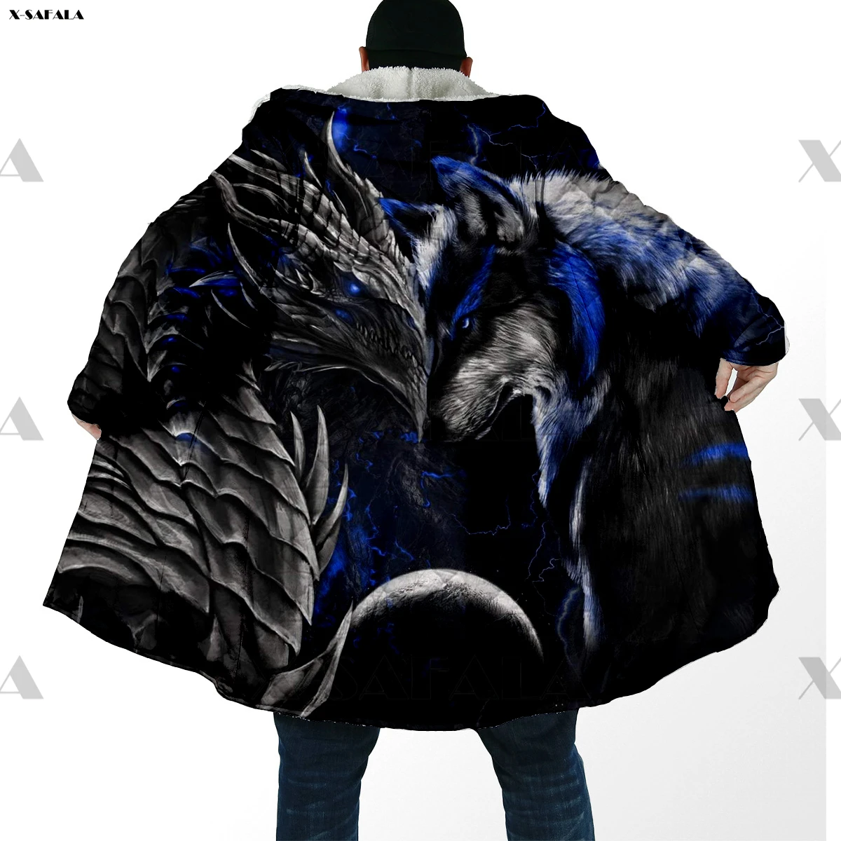 

Dragon Wolf Warrior 3D Printed Hoodie Long Coat Hooded Cloak Thick Down Jacket Parkas Outerwear Cotton Pullovers Dunnes