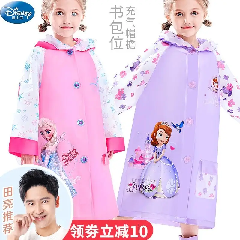 

Disney Children's Raincoat Poncho Girls Frozen with Schoolbag Thickened Cartoon Toddler Pupil Raincoat Elsa blue Pink Sofia