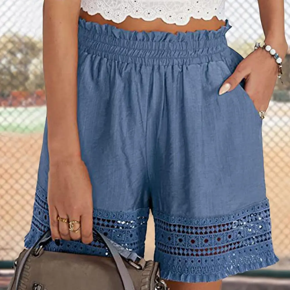 

Cotton Blend Soft Ladies Fashion Shorts Summer Baggy Pants Loose Casual Shorts Hollow Out Commuter Wear