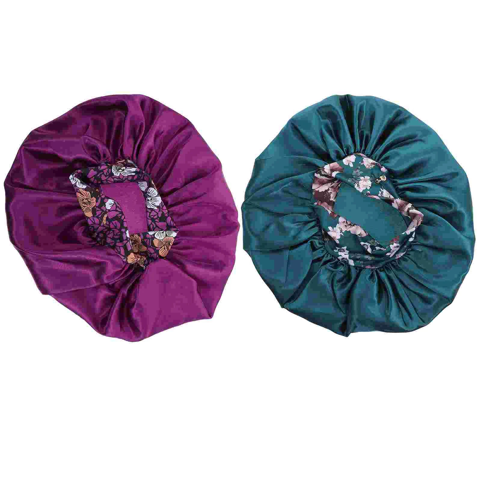 

2Pcs Stretch Satin Night Hat Delicate Shower Wrap Hat Non-skid Sleeping Hat