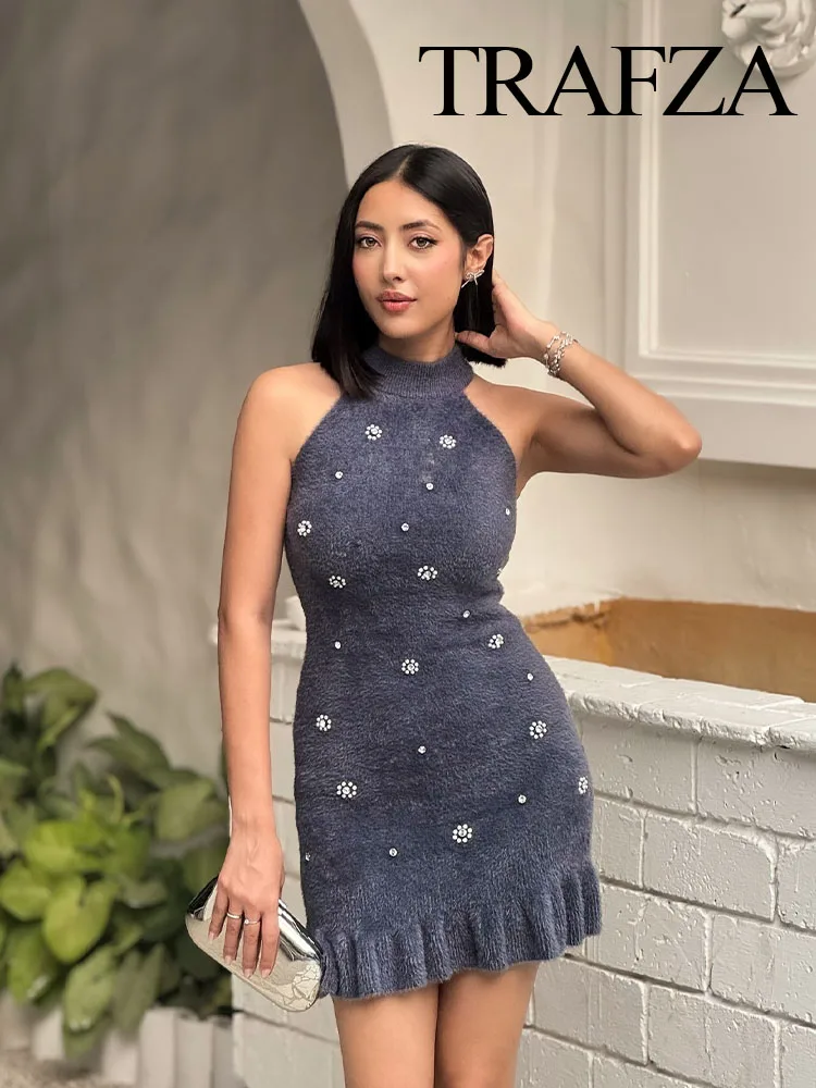 TRAFZA женское осеннее модное мини-платье однотонное без рукавов с искусственным