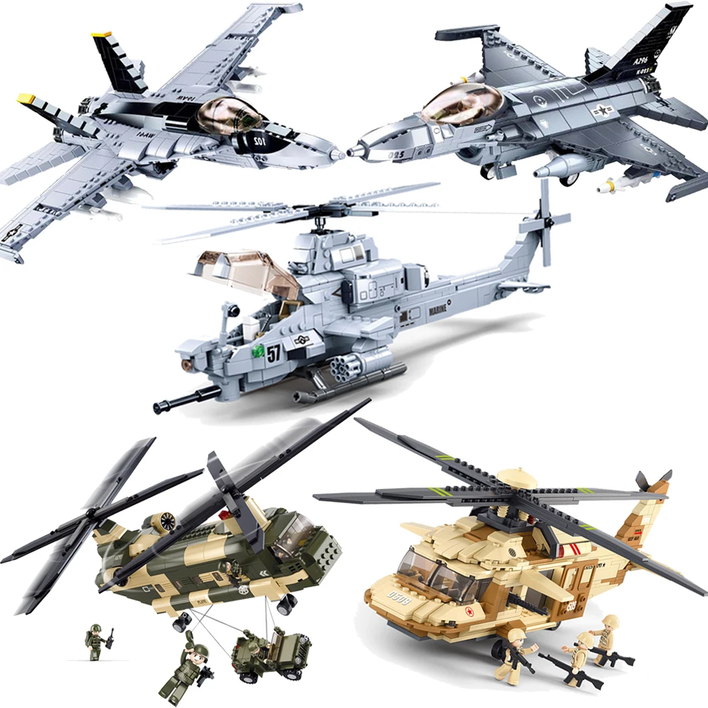 

WW2 Military King of Jaeger AH-1Z VIPER Gunship Armed Helicopter Fighter Building Blocks Bricks Classic Model Toys for Kids Gift