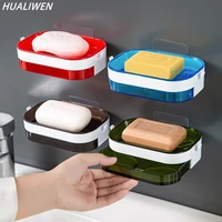 creative soap box wall mounted suction cup soap dish free punch double drain rack wall mounted soap box for bathroom accessories