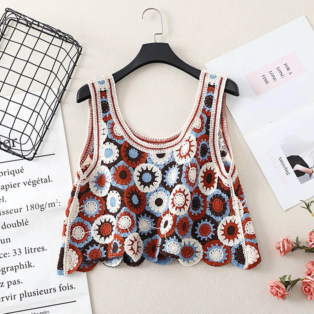 Топ женский летний в стиле бохо шикарная майка без рукавов футболка с цветочным