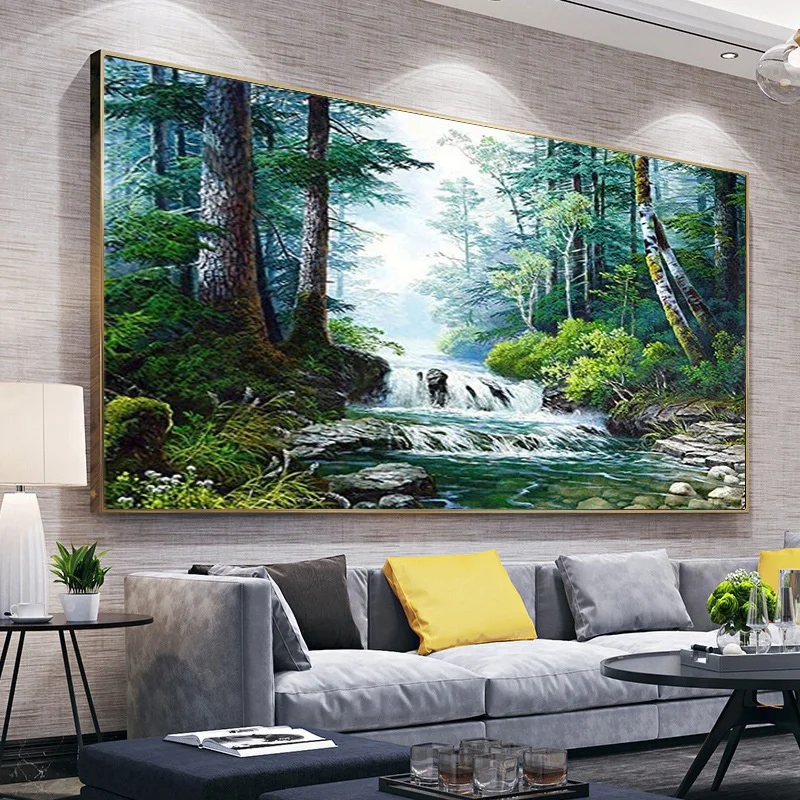 

Landscape Scenery 5d Diy Wall Diamond Painting Diamond Natural Forest Flowing Water Diamond Embroidery Living Room Home Deco