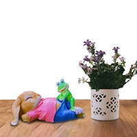 outdoor garden rabbit with frog statue creative resin bunny art decor for outdoor indoor housewarming garden gift