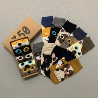 5 pairsbox kawaii cat dog short socks cotton harajuku summer pack soft fashion japanese funny ankle gifts for men women socks
