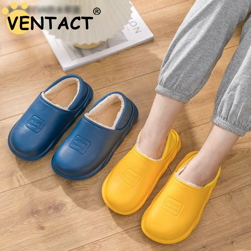 

VENTACT Winter Slipper Women Warm Plush Fur Thick Heels Shoes Men Home Casual Fuzzy Snow Boots Couple Outdoor Waterpfoor Shoes