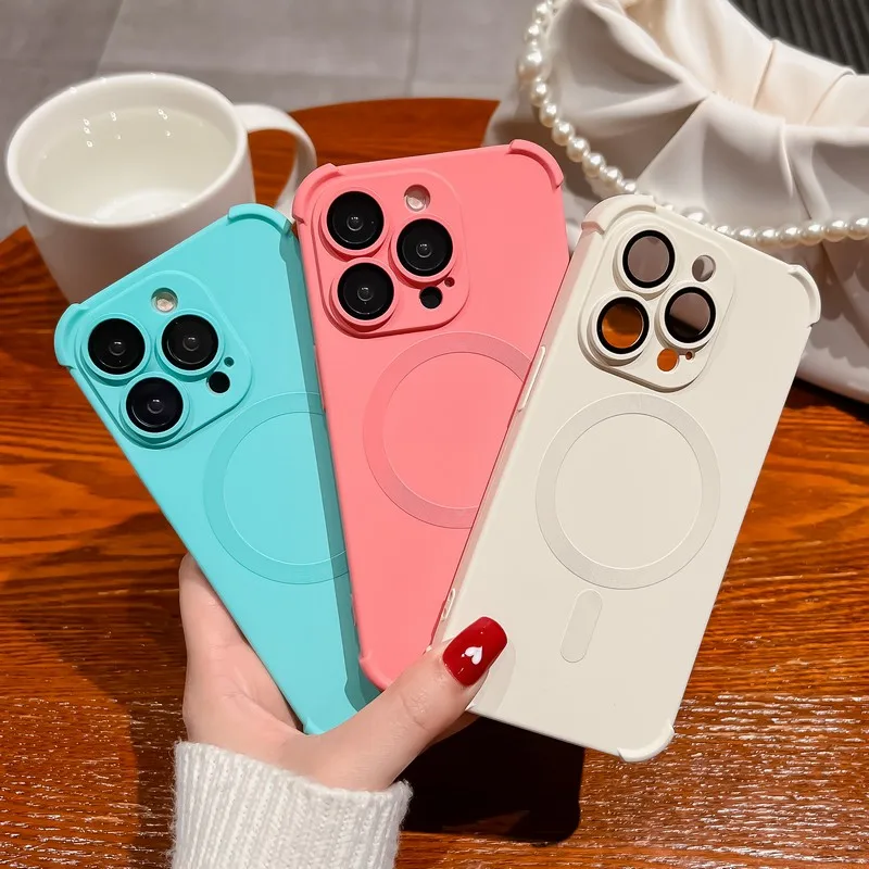 

Luxury Soft Silicone For Magsafe Wireless Charger Case For iPhone 14 13 12 Pro Max Shockproof With Camera Glass Lens Cover Cases
