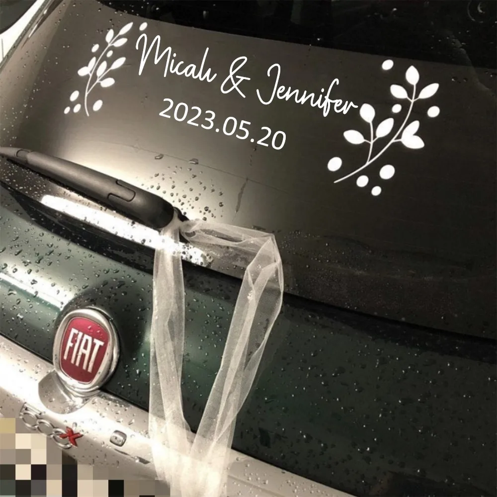 

1Pc DIY Name Date White Black White Wedding Car Vinyl Sticker Length 45/57/80cm Bride&Groom Engagement Wall Window Decor