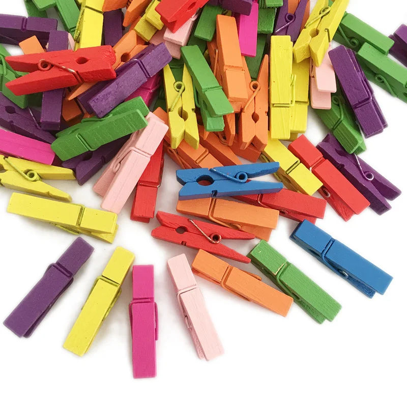 

50pcs Mini Clothes Pins for Photo, Small Colored Wooden Rainbow Colorful Picture Clips for Crafts, Display Artwork