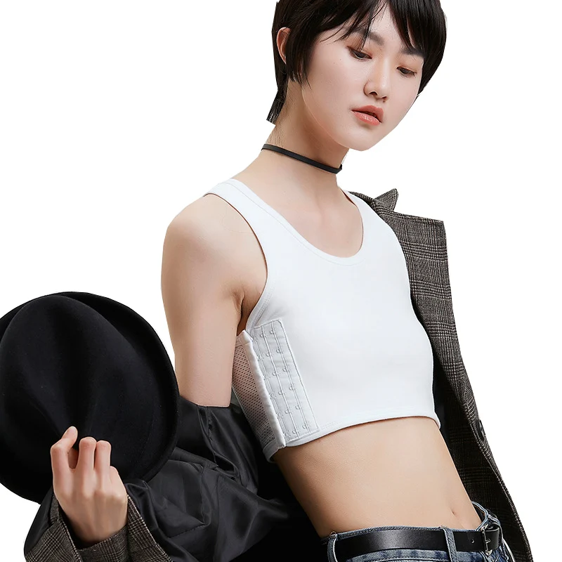 

HaleyChan Breathable Mesh Elastic Band Half Length Chest Binder for Tomboy Trans Lesbian Crossdresser FTM Corset White Tube Top