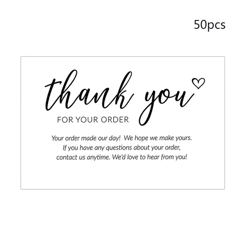 

50pcs Thank You for Your Order Card Thanks Greeting Card Appreciation Cardstock