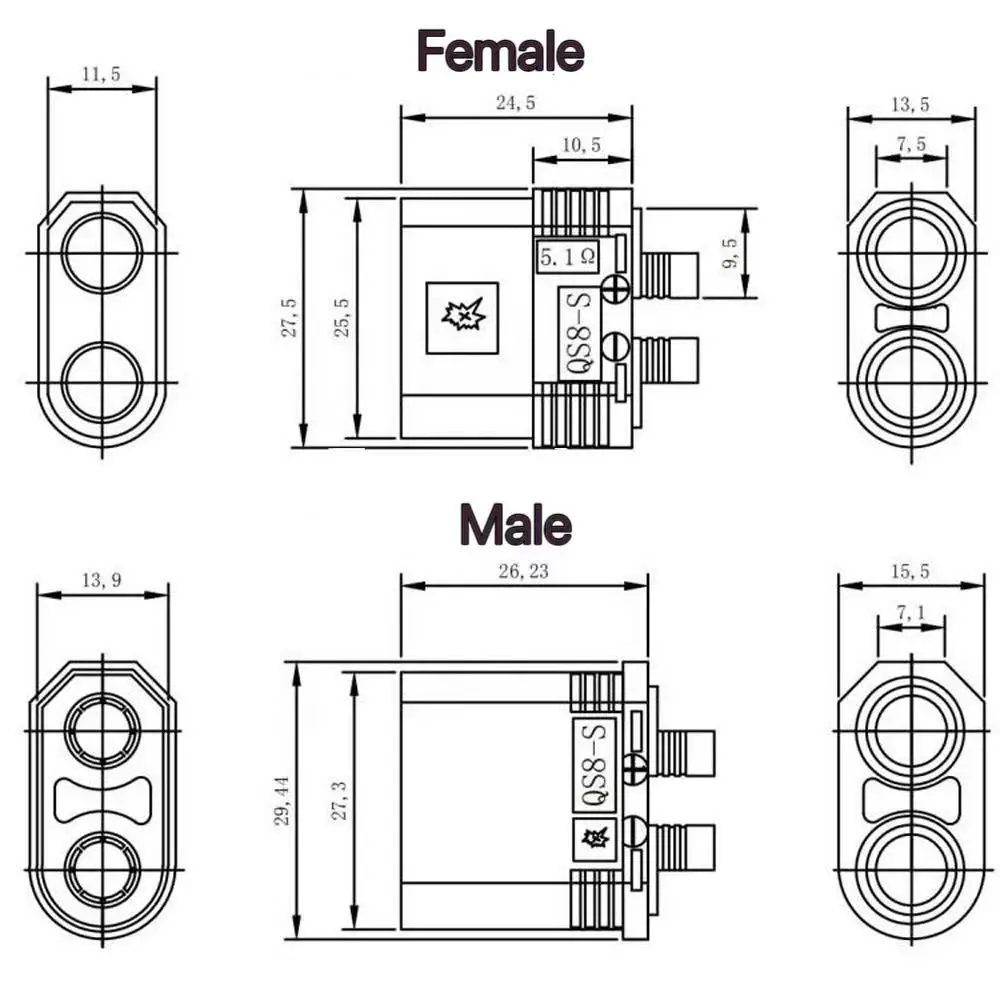 Соединительный кабель с косичкой QS8 папа-мама QS8-S силиконовым проводом 8AWG 50 см для
