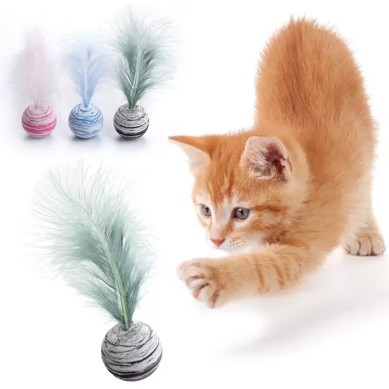 

1pc Funny Cat Toy Star Ball Plus Feather EVA Material Light Foam Ball Throwing Toy Star Texture Ball Feather Toy For Dog Cat