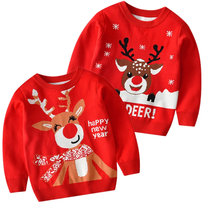 

Свитер для новогоднего сезона осень-зима 2022, детский Рождественский свитер с оленем, детская одежда для девочек, детский хлопковый плотный шерстяной топ, пуловер для мальчиков