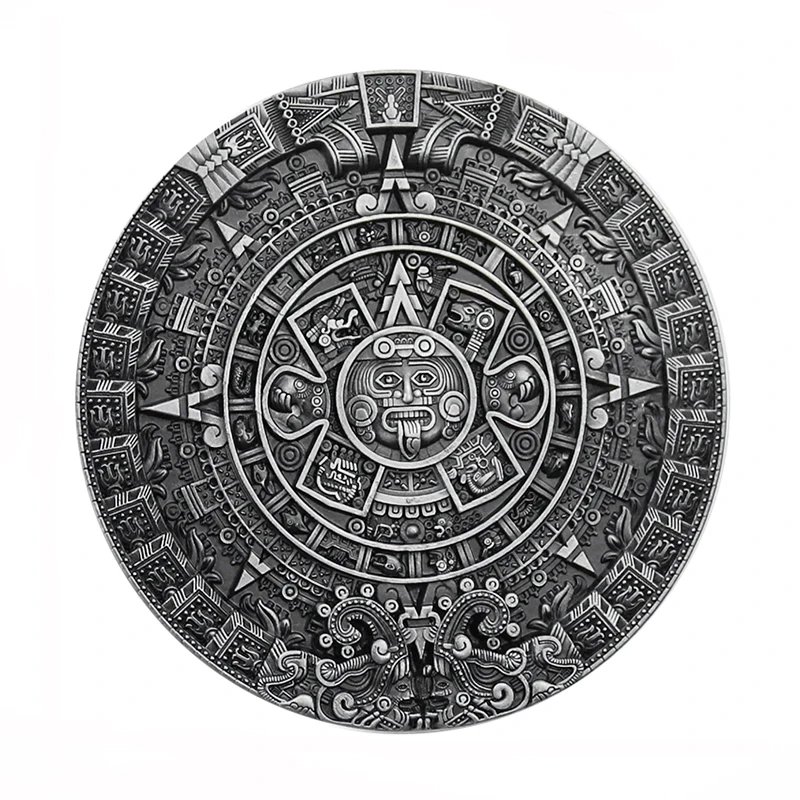 

Retro Mayan Aztec Solar Calendar Metal Belt Buckle Olmec Fifth Sun God Mexico Cultural Relic Ouija Leather Craft Jeans Accessory