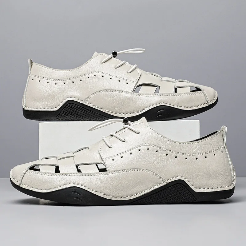 Новинка 2022 мужские летние кожаные повседневные туфли дышащие сандалии Handmede для