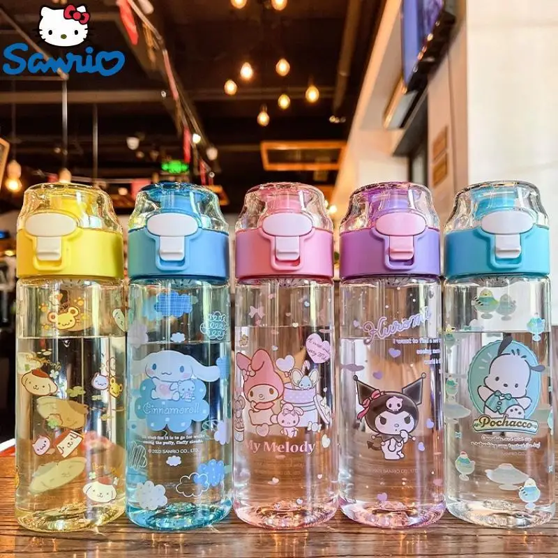 

550ml Sanrio Cute Water Bottle Kuromi Cinnamoroll Cartoon Anime Glass Cup Sleeve Toys For Kids Kawaii Bottle Gift Water Cup