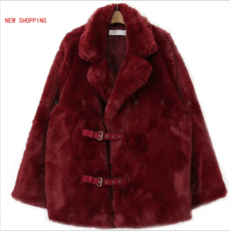 Luxurious Faux Fur Coat for Women Fashion Fluffy Rabbit Fur Jackets Overcoat Thick Warm Tops Female Artificial Sheepskin Coats