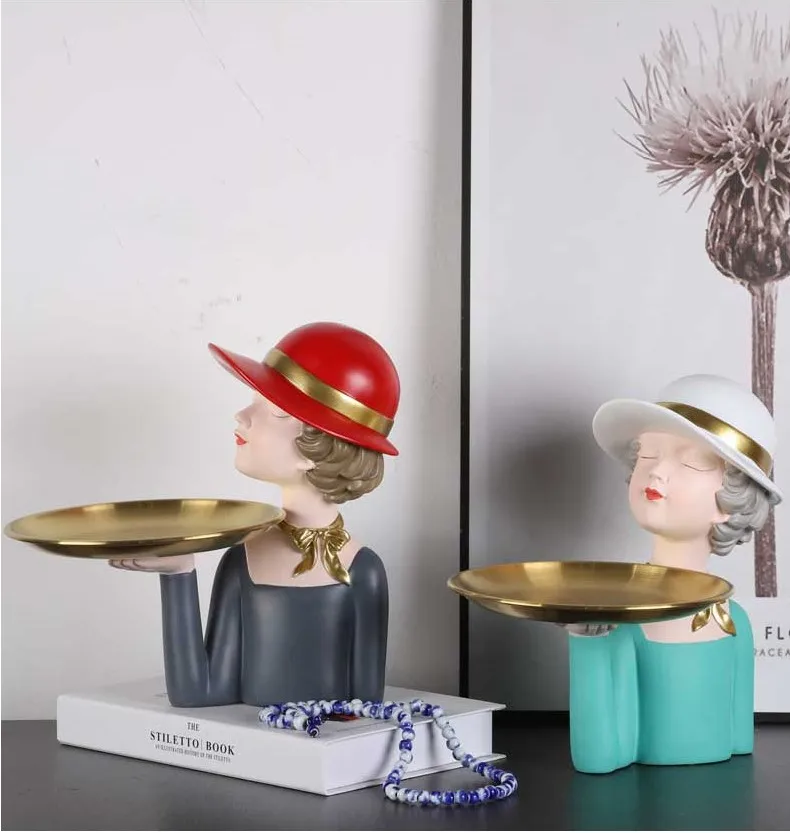 

Современная роскошная Милая шляпа, лоток для хранения ключей для девочек, полимерные аксессуары, домашняя гостиная, настольное украшение, кофейные искусственные поделки