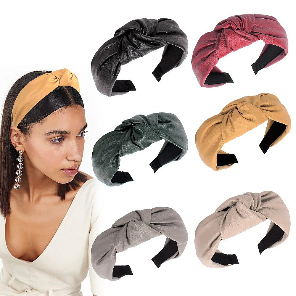 

Women's Fashion PU Fabric Knot Hair Band Big Size Solid Color Facial Wash Hair Hoop Headband Hair Accessories