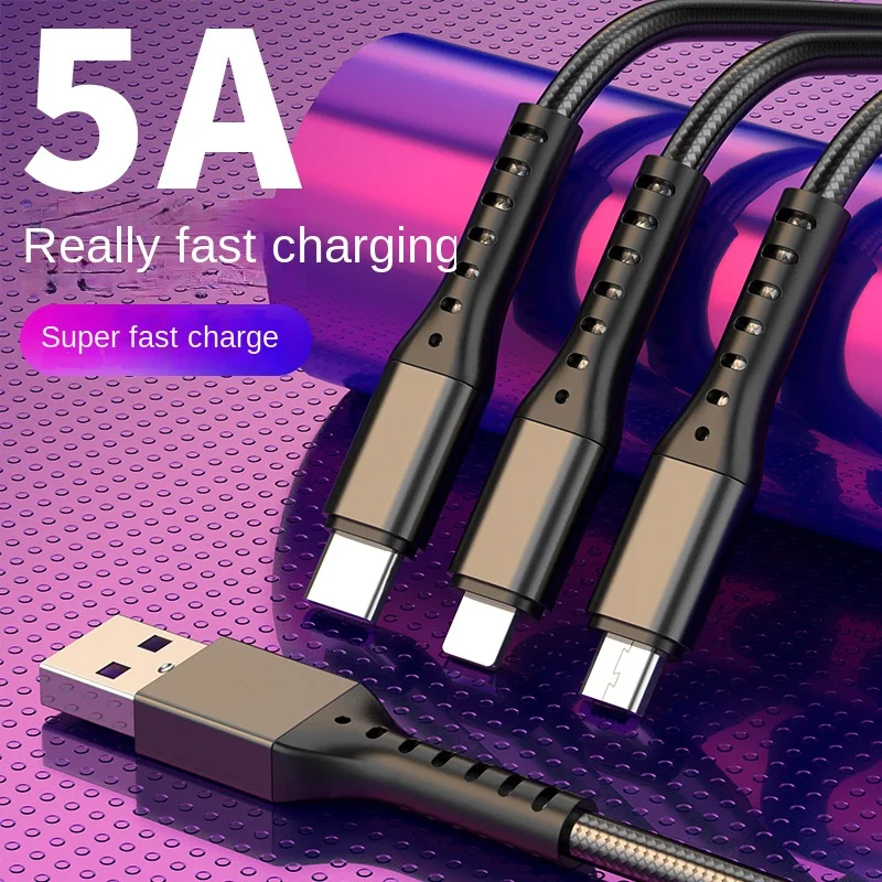 

Data Cable Suitable for Android,Iphone, Huawei Phones 5A 66W Super Fast Charging 3in1 Charging Cable
