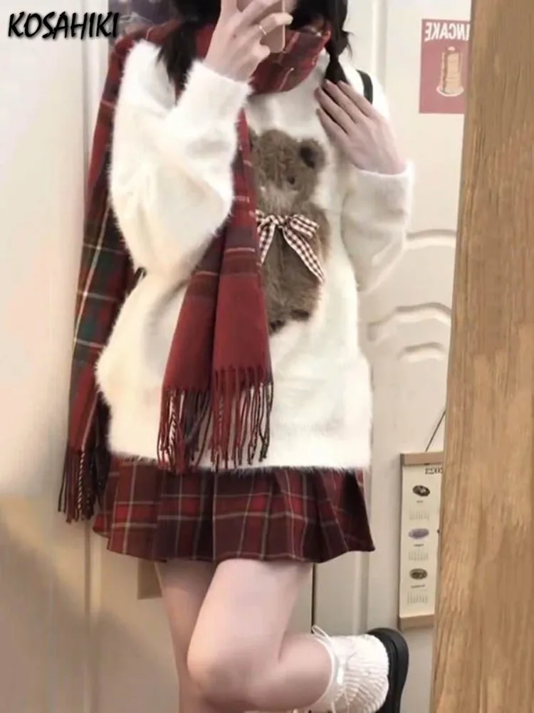 Женский свитер оверсайз с бантом свободный джемпер в стиле Харадзюку милый