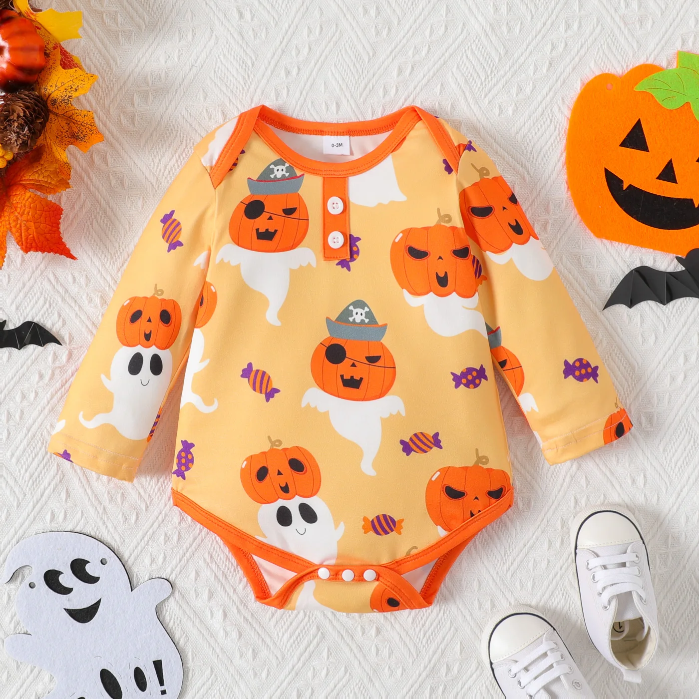 

PatPat Halloween Baby Boy/Girl Allover Pumpkin Ghost Print Long-sleeve Romper Halloween Costumes for Kids Clothes