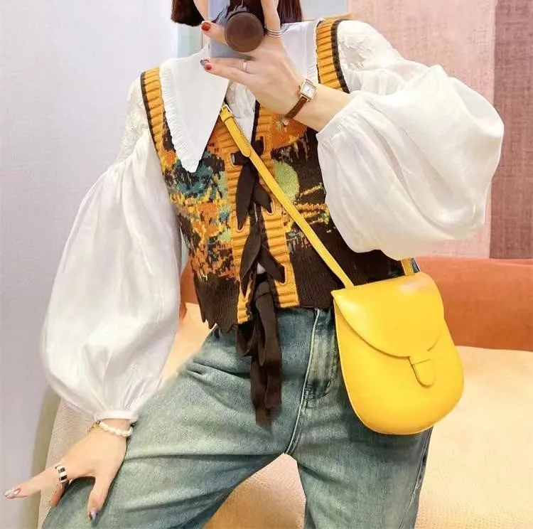 

Autumn Winter Loose Casual Vintage Sweater Vest Female Sleeveless All-match Knitting V-neck Lace-up Cardigan Tank Top Women