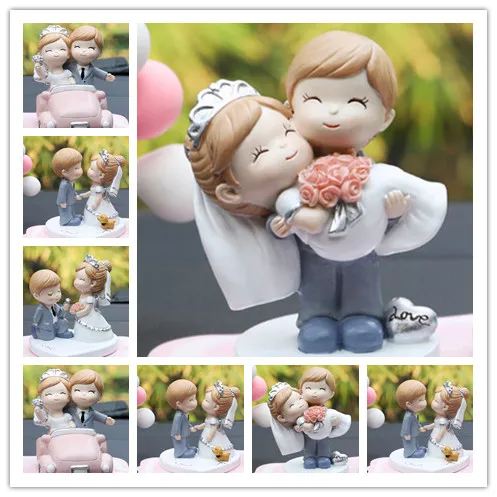 

Cute Style Bride and Groom Wedding Cake Topper Figurines Engagement /Wedding Cake Decorating Mixed Style Car Decortion Figurines