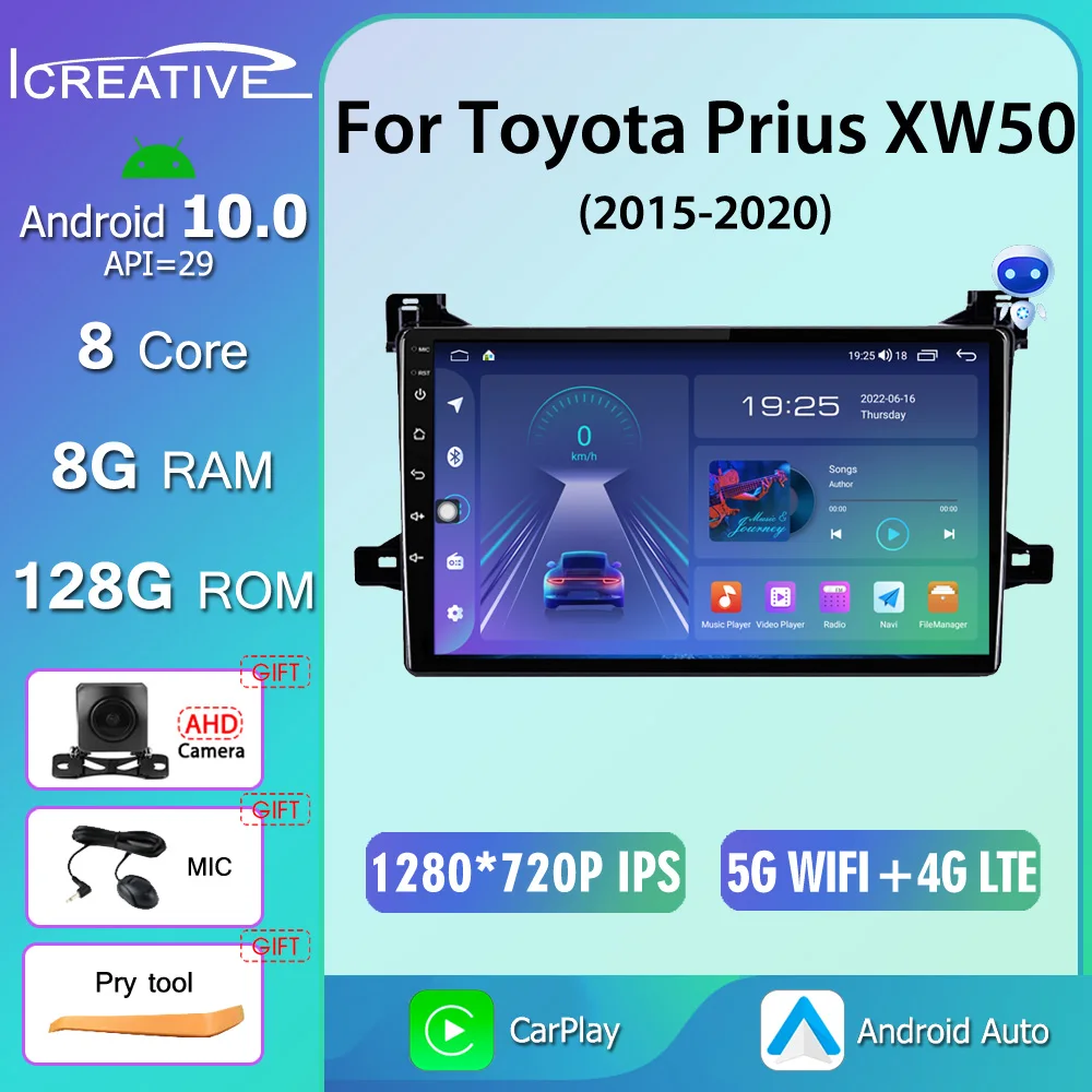

T13 2 DIN Car Android Radio multimedia Player For Toyota Prius XW50 2015 - 2020 Quad Core 9" 1280*720 Bluetooth 2din Car DVD GPS
