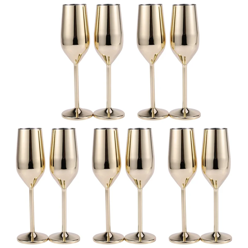 

10Pcs Shatterproof Stainless Champagne Glasses Brushed Gold Wedding Toasting Champagne Flutes Drink Cup