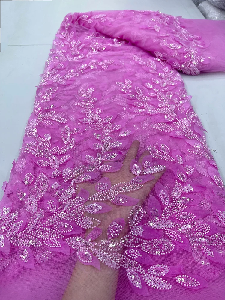 Розовые блестки 2024 тяжелые бусины высокое качество нигерийский 3D Французский