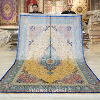 6x9 hand knotted silk carpet vantage traditional high quality yellow persian rugs zqg556a
