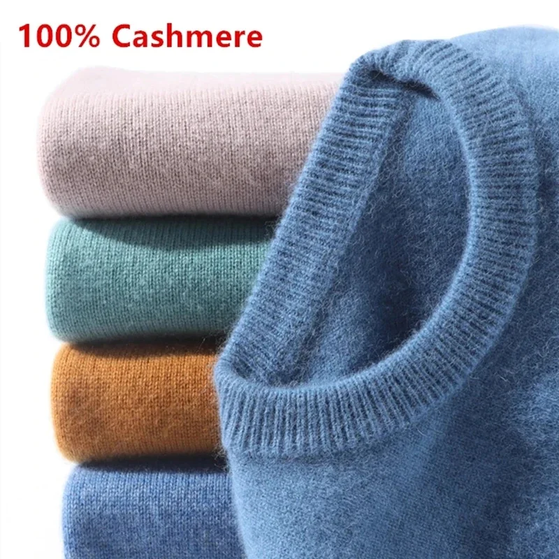 

100% Cashmere Classic O-Neck over Men Sweater 2023 Autumn Winter Smart Casual warm Knitted Jumper Man Clothes Homme