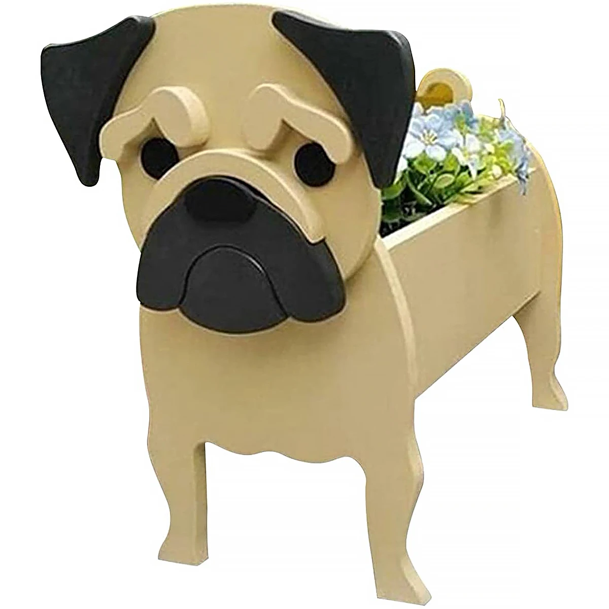 

L Cute Dog Planter Plant Pot Wooden Plant Container Holder Pekingese Shape Flower Pot Outdoor Indoor Plants Storage Container