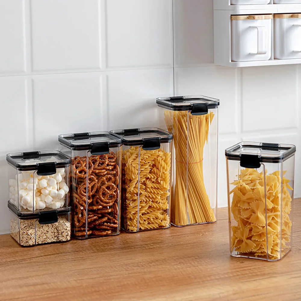 

Pet Storage Containers For Food Set Square Transparent Sealed Box Kitchen Grain Storage Tank Snack Dried Fruit Storage Jar