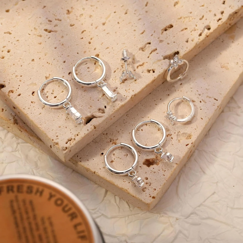 4pair Dainty Clear Cubic Zircon Geometric Mini Huggie Hoop Earrings Set 18K Gold Plated Cartilage Piercing Jewelry Female Gifts