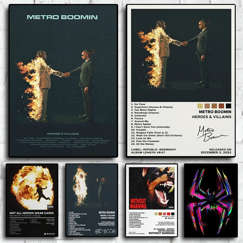 

Pop Rap Singer Metro Boomin Music Album Heroes & Villains Hip Hop 21 Savage Poster Aesthetic Canvas Print Wall Art Room Decor