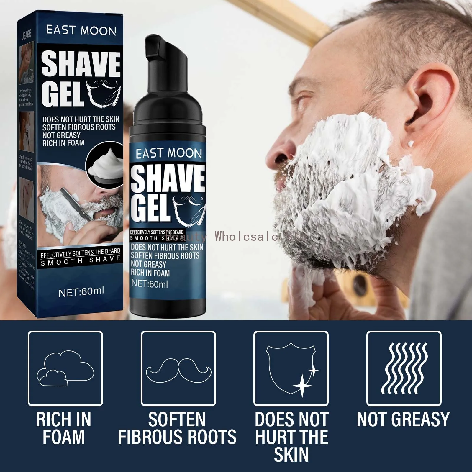 

East Moon Men's Shaving Cream Shaving Foam Gel Gentle Refreshing Cleansing Softening Beard Foam Shaving Cream For Men 60ml