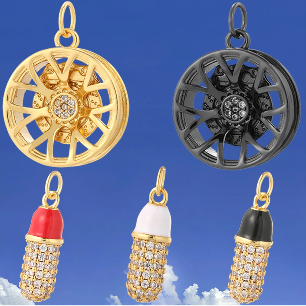 

Wheel Capsule Charms Gold Color Copper Inlaid Zircon Charms for Jewelry Making Pendant Necklace Bracelet Earrings Accessories