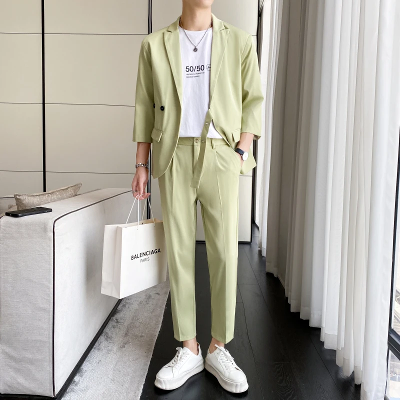 

4Colors Summer Fashion Streetwear Casual Men's Sets Simple All Match Loose Blazer Jackets + Pants Men Clothing 2022 Hot Sale