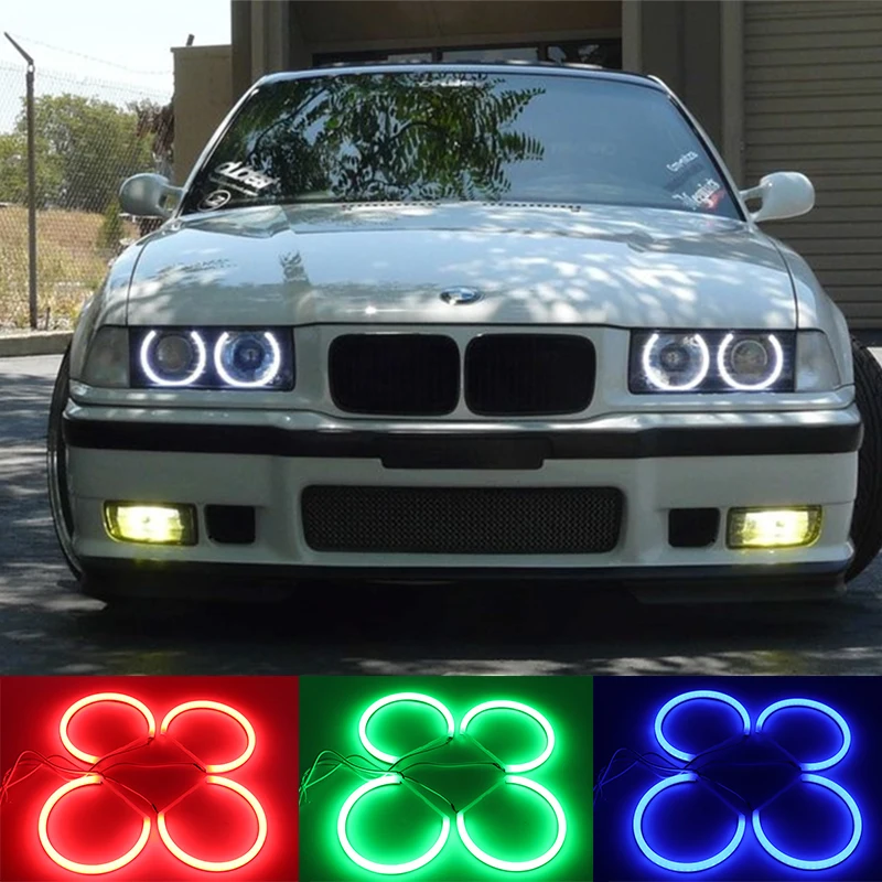 

For BMW E46 E36 E39 LED Angel Eyes 131mm 146mm RF Controller RGB Colorful Multicolor Car Halo Semicircle Daytime Running Lights