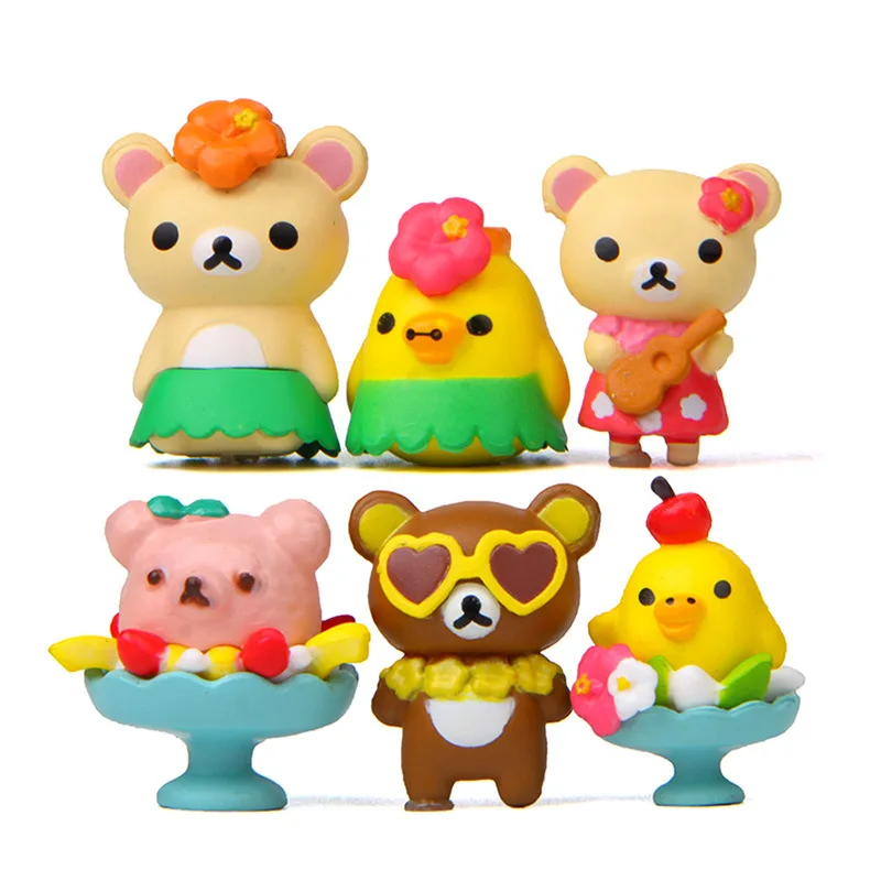 

6Pcs Anime Rilakkuma Cartoon Bear Action Toy Figures 1-3CM