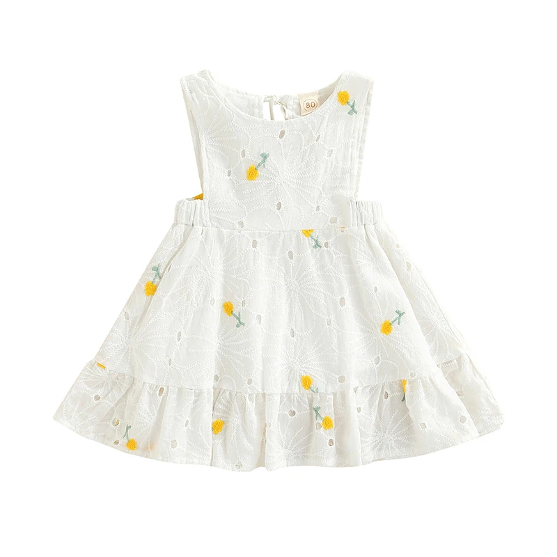 

Toddlers Little Baby Girl's Sweet Dress Flower Embroidery Round Neck Sleeveless Back Tie-Up Casual Dresses Fashion Clothes
